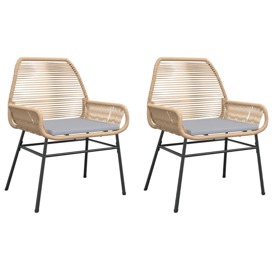Chaises de jardin lot de 2 et coussins marron rotin - 2