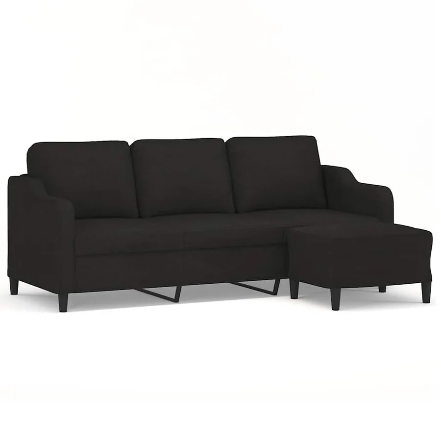 Canapé à 3 places avec repose-pieds Noir 180 cm Tissu - 2