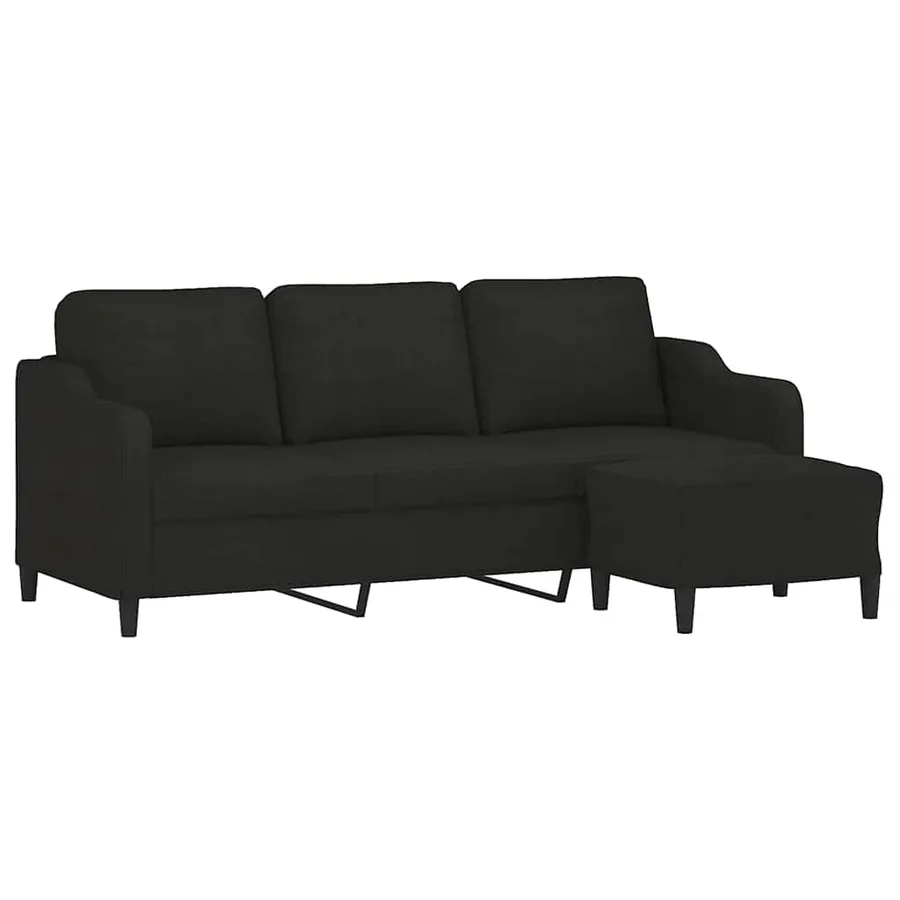 Canapé à 3 places avec repose-pieds Noir 180 cm Tissu - 3
