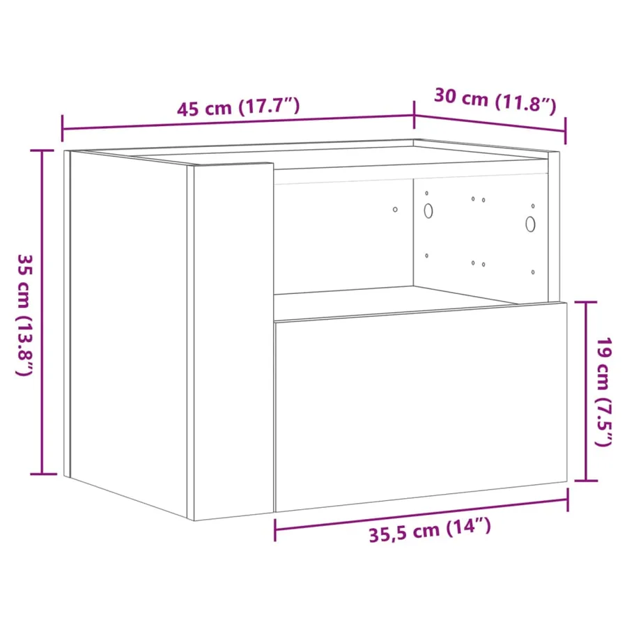 Table de chevet murale noir 45x30x35 cm - 11