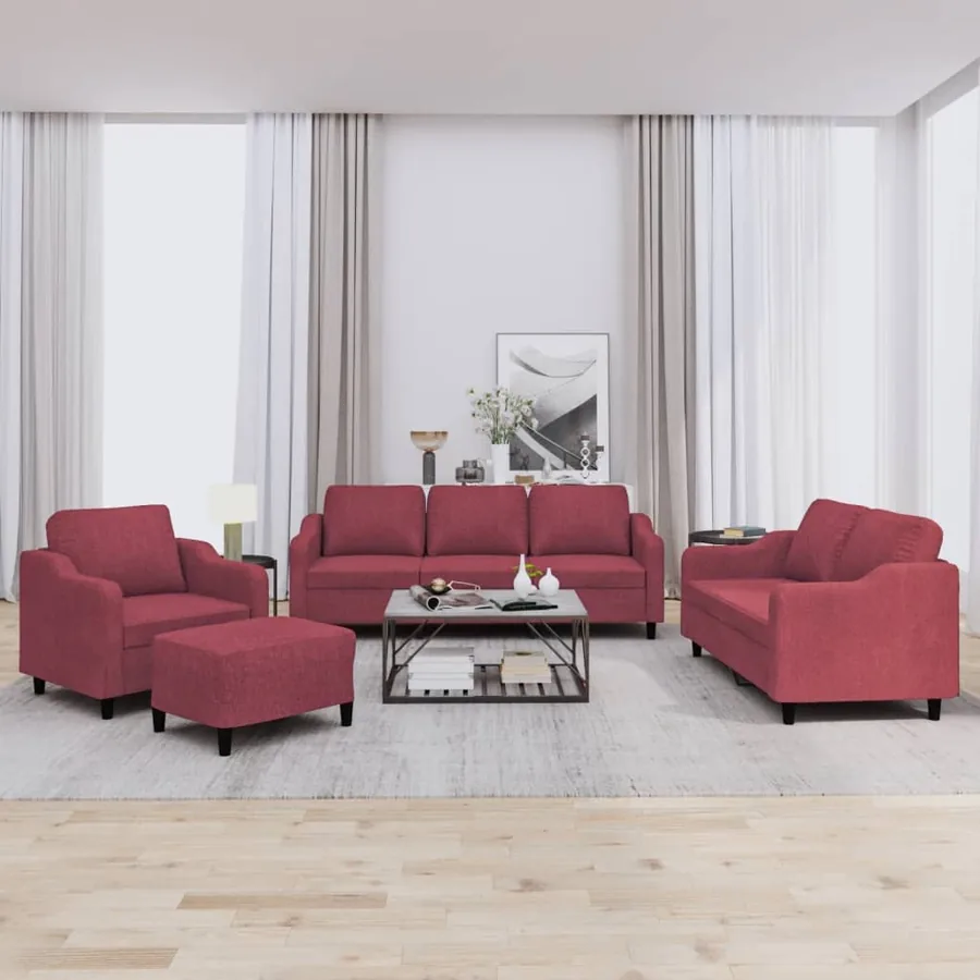 Ensemble de canapés 4 pcs avec coussins Rouge bordeaux Tissu