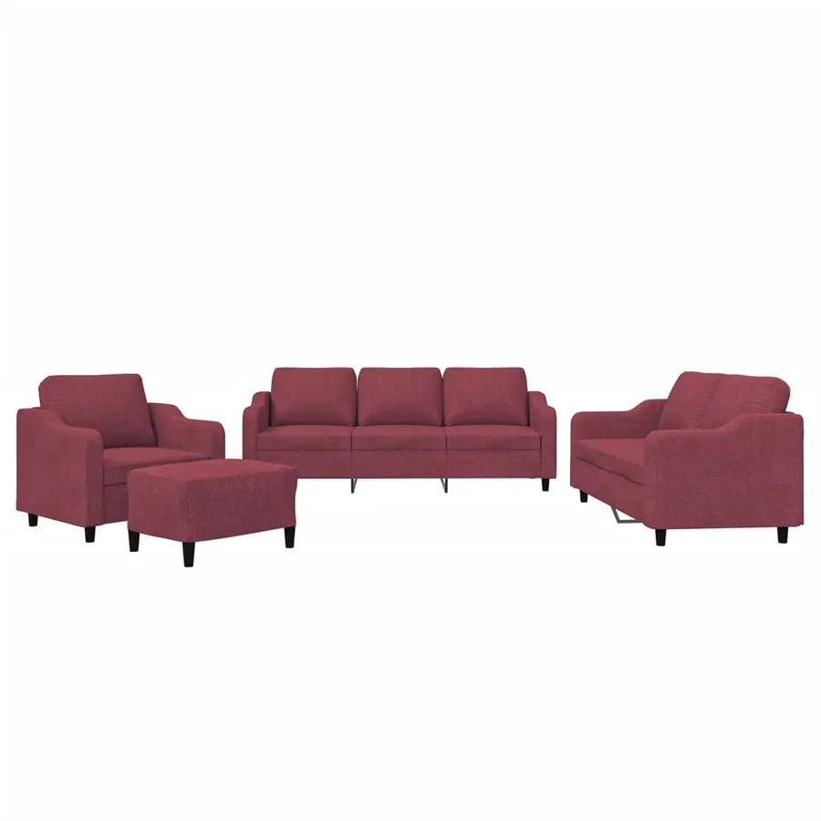 Ensemble de canapés 4 pcs avec coussins Rouge bordeaux Tissu - 2