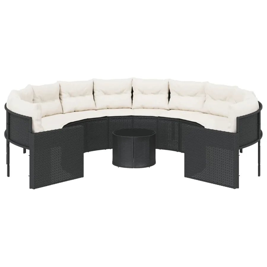 Canapé de jardin avec table coussins rond noir résine tressée - 4