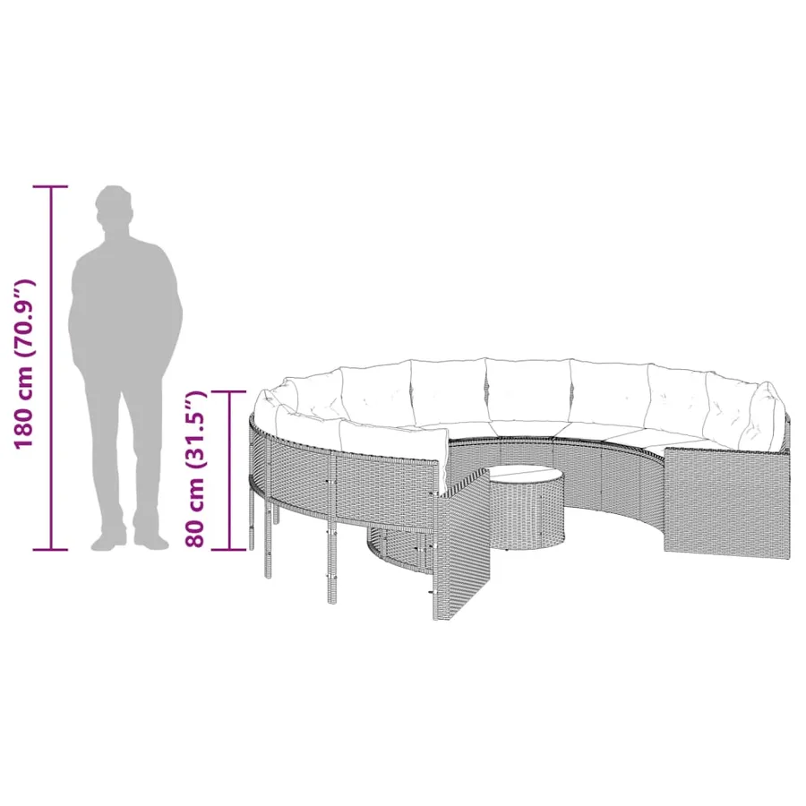 Canapé de jardin avec table coussins rond beige résine tressée - 12