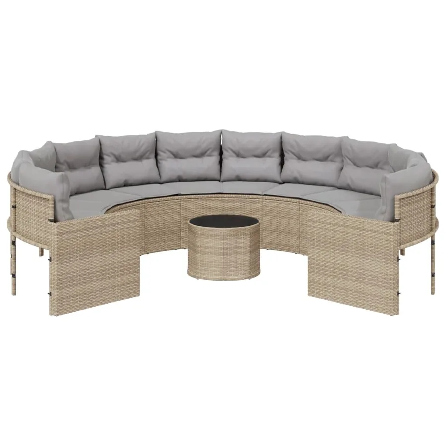Canapé de jardin avec table coussins rond beige résine tressée - 4