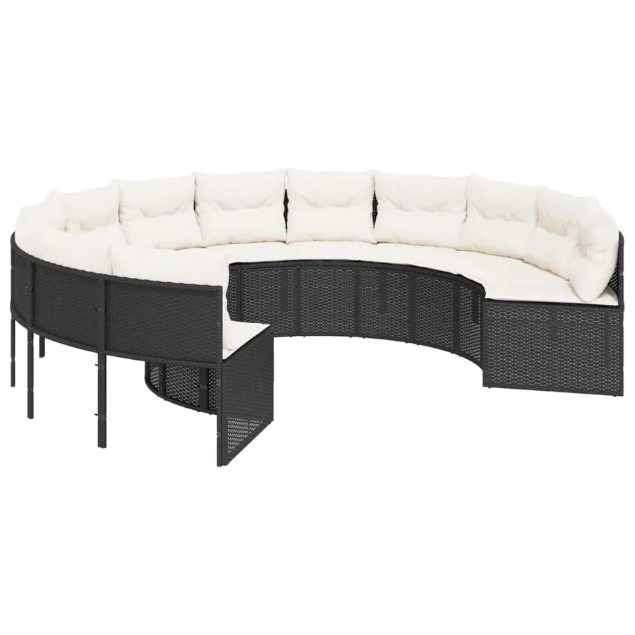 Canapé de jardin avec coussins rond noir résine tressée - 2