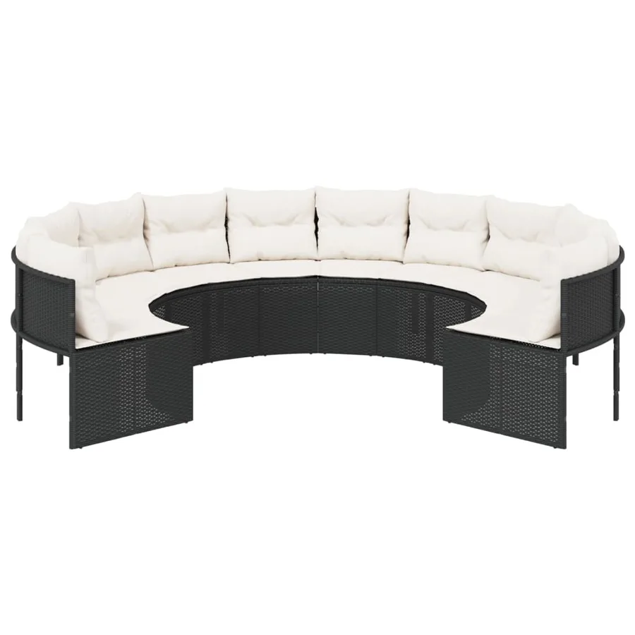 Canapé de jardin avec coussins rond noir résine tressée - 3