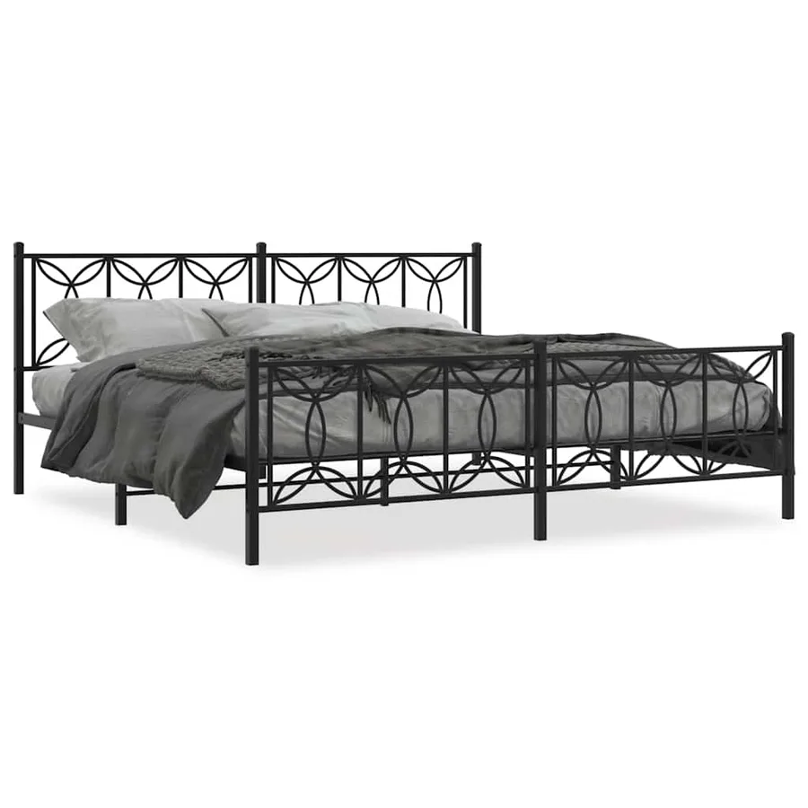 Cadre de lit métal sans matelas avec pied de lit noir 193x203cm - 2