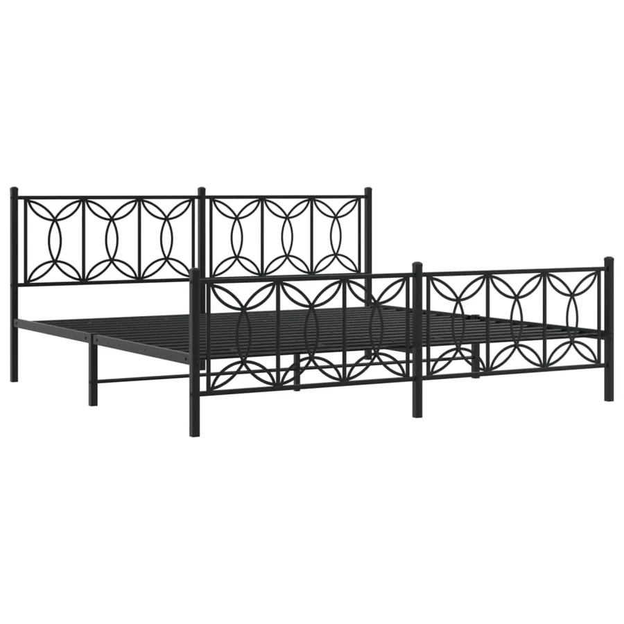 Cadre de lit métal sans matelas avec pied de lit noir 193x203cm - 3
