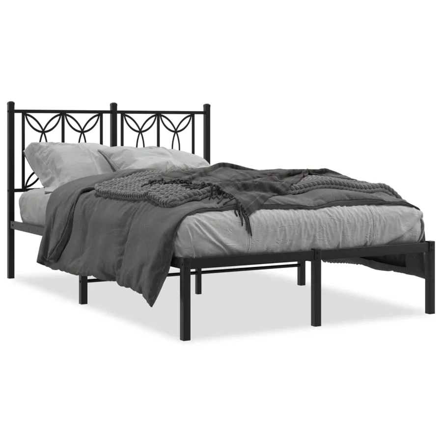 Cadre de lit métal sans matelas avec tête de lit noir 120x190cm - 2