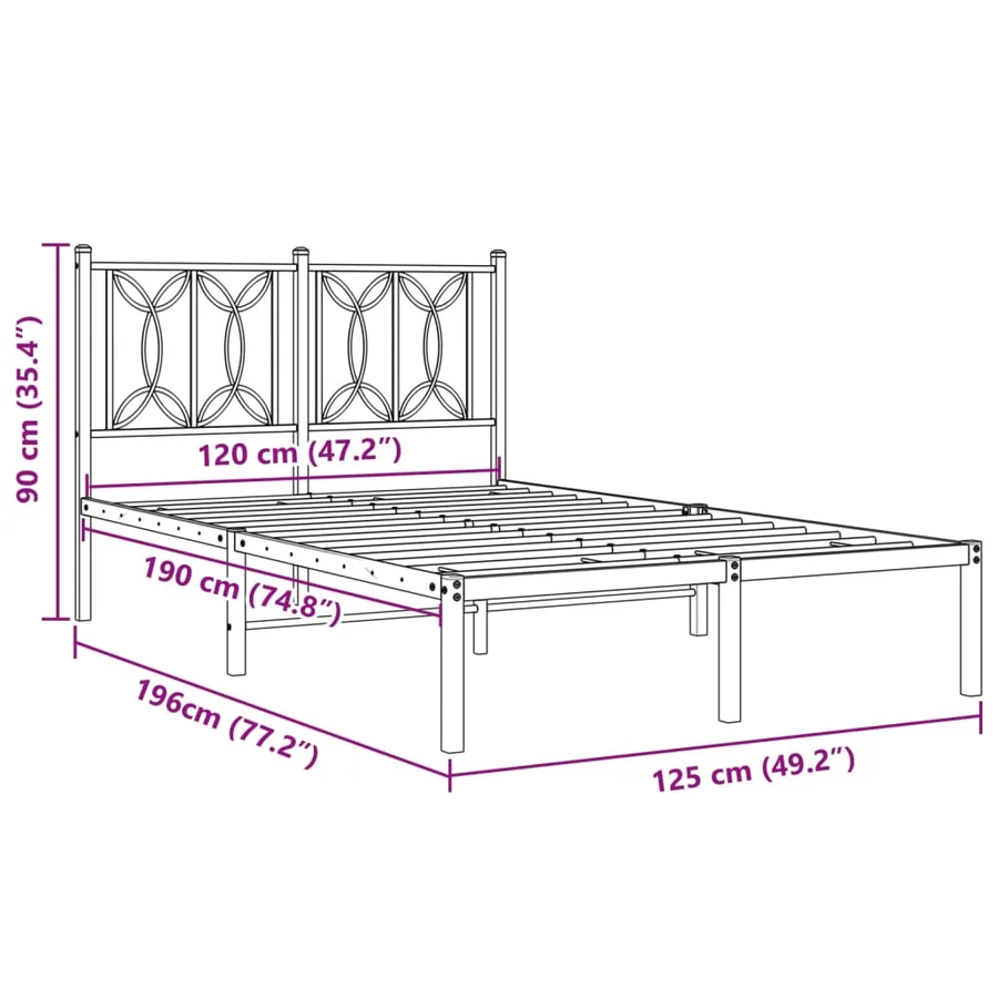 Cadre de lit métal sans matelas avec tête de lit noir 120x190cm - 8
