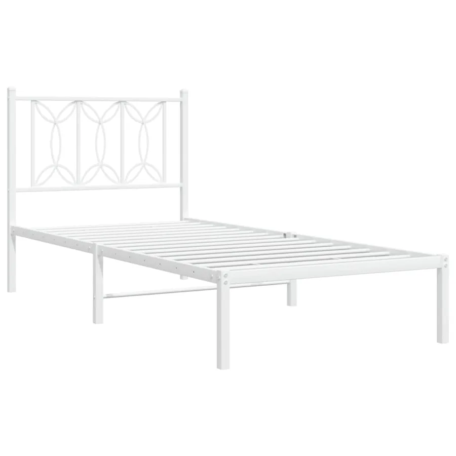 Cadre de lit métal sans matelas avec tête de lit blanc 75x190cm - 3