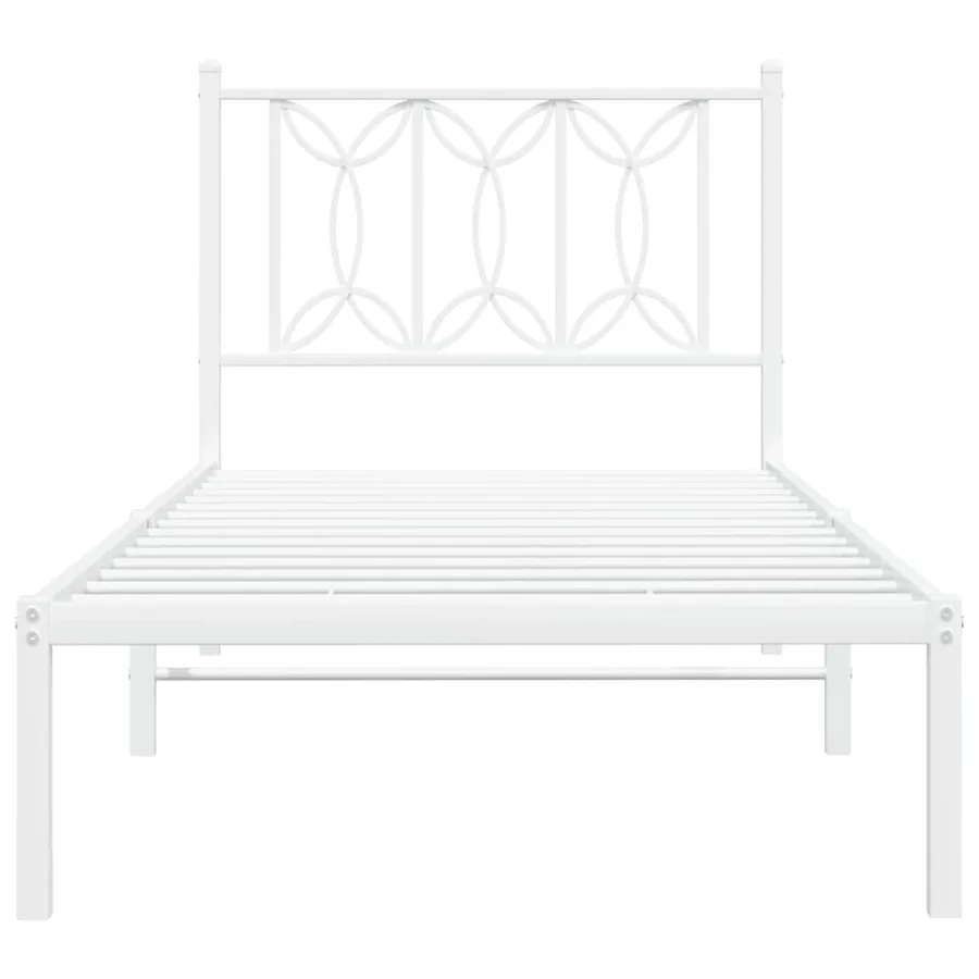 Cadre de lit métal sans matelas avec tête de lit blanc 75x190cm - 4