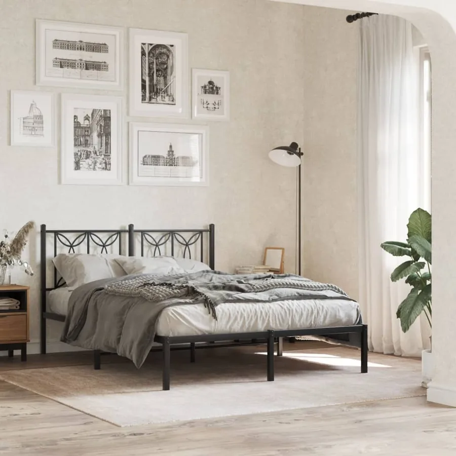 Cadre de lit métal sans matelas avec tête de lit noir 135x190cm