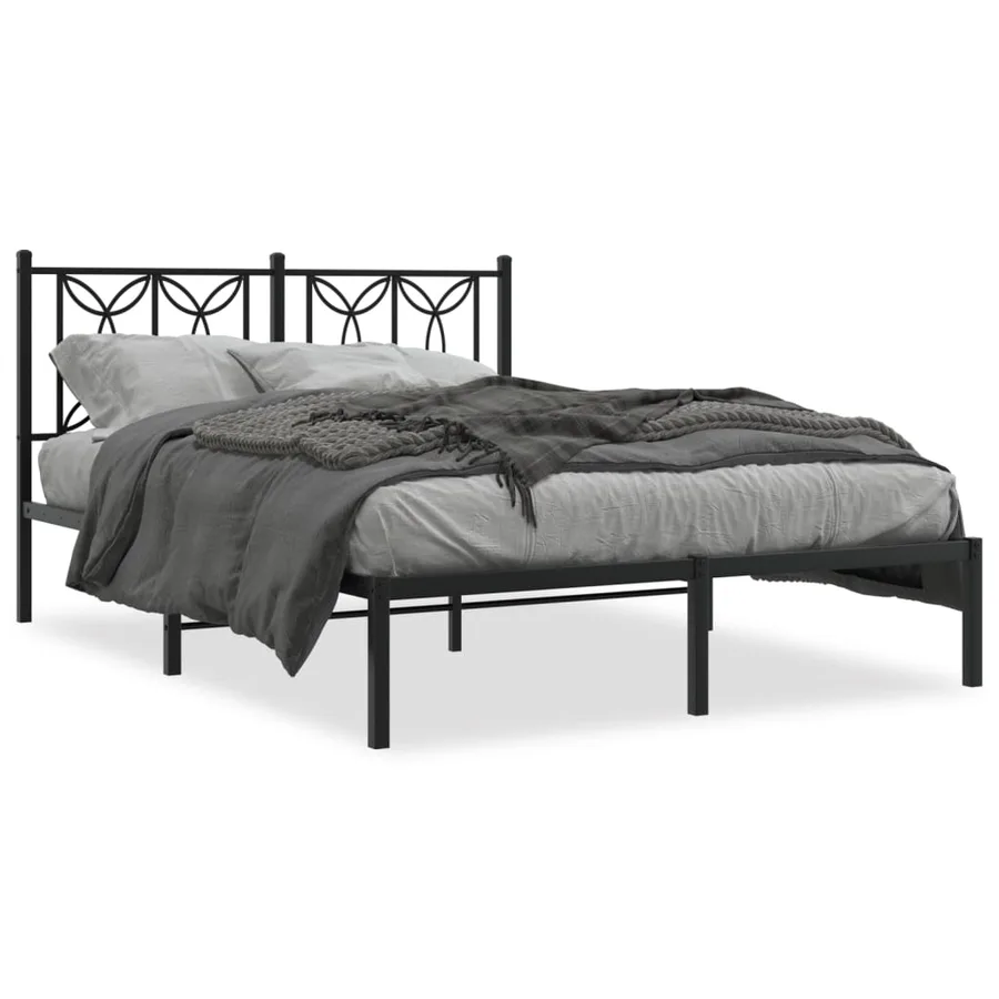 Cadre de lit métal sans matelas avec tête de lit noir 135x190cm - 2