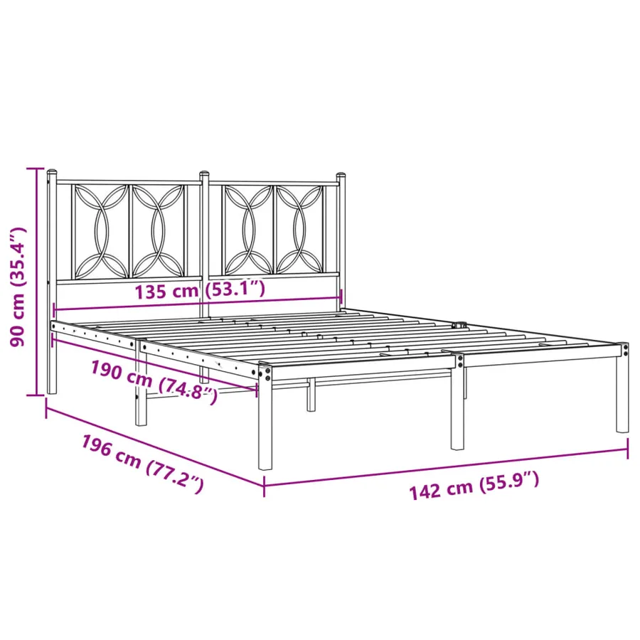 Cadre de lit métal sans matelas avec tête de lit noir 135x190cm - 8