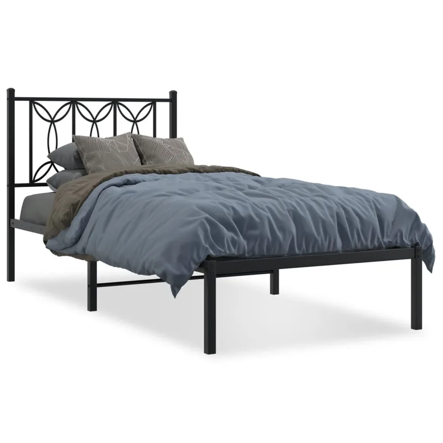 Cadre de lit métal sans matelas avec tête de lit noir 80x200 cm - 2