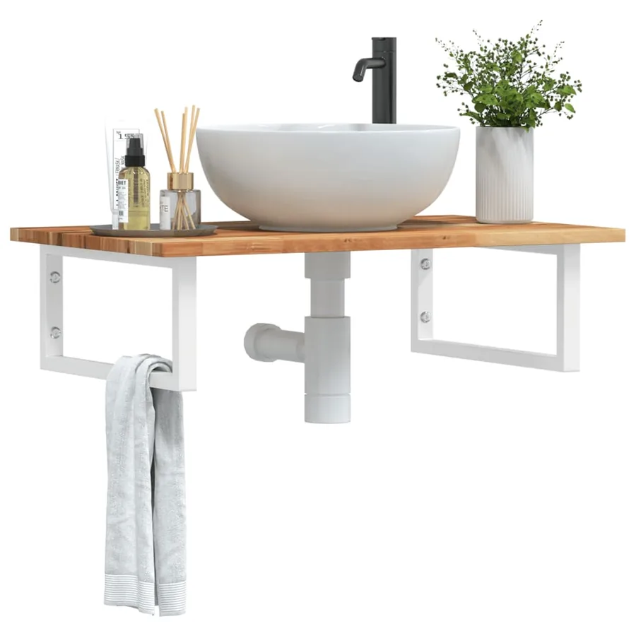 Étagère de vasque murale acier et bois massif d'acacia