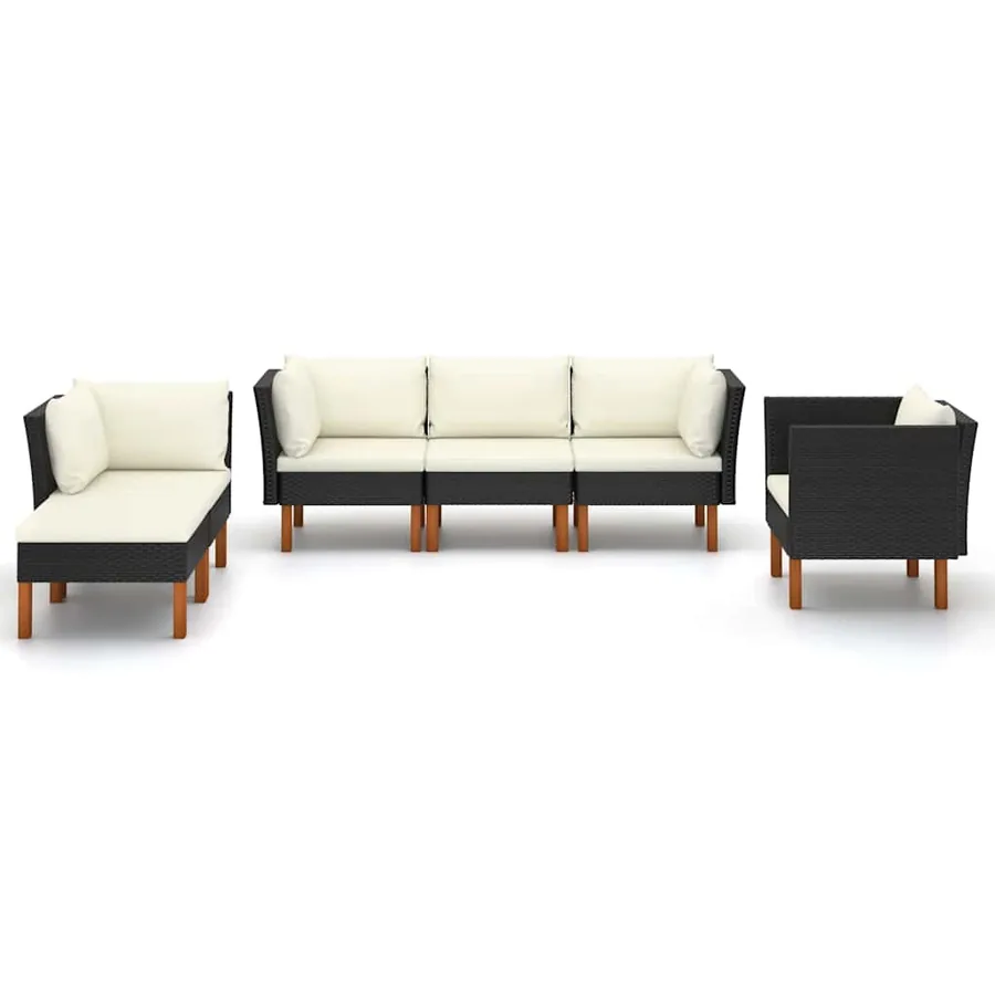 Salon de jardin 6 pcs Résine tressée et bois d'eucalyptus Noir - 2
