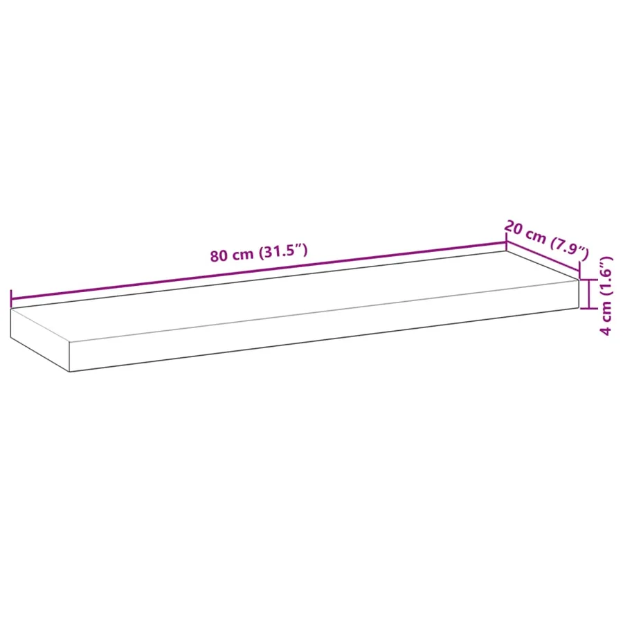Étagères flottantes 2 pcs 80x20x4 cm acacia massif non traité - 9