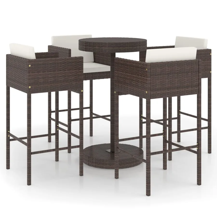 Ensemble bar de jardin 5 pcs et coussins Résine tressée Marron - 2