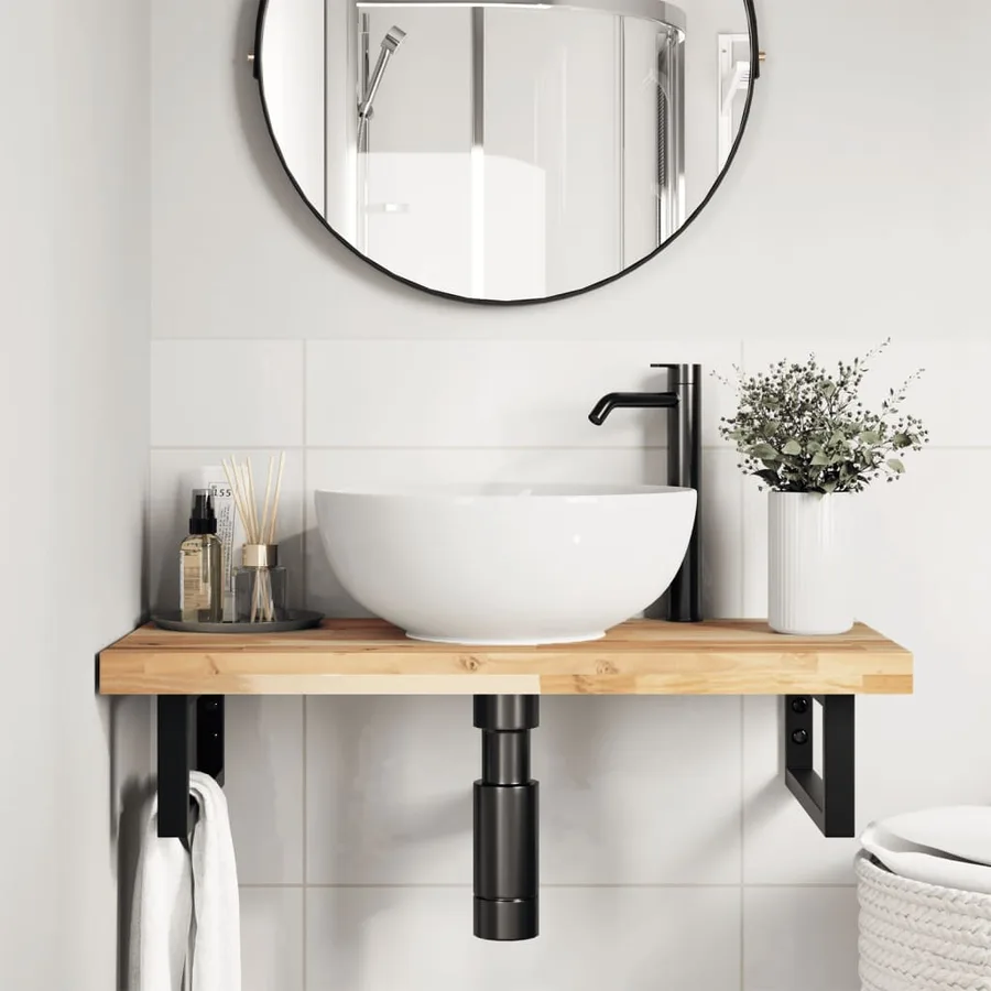Dessus de meuble de salle de bain non traité bois d'acacia - 2