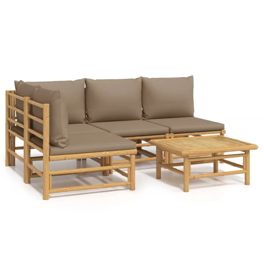 Salon de jardin 5 pcs avec coussins taupe bambou - 2