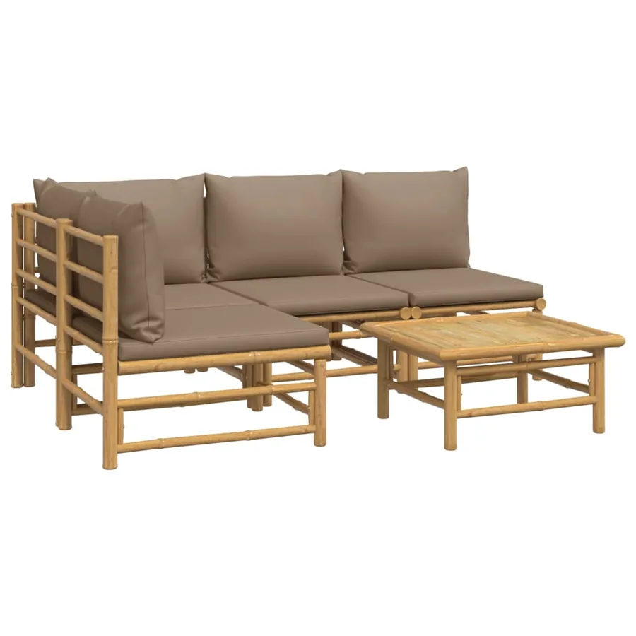 Salon de jardin 5 pcs avec coussins taupe bambou - 3