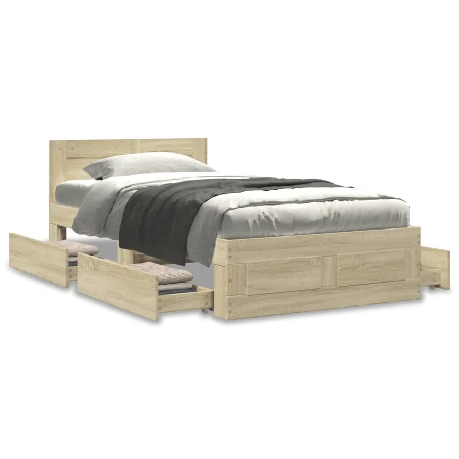 Cadre de lit et tête de lit sans matelas chêne sonoma 100x200cm - 4