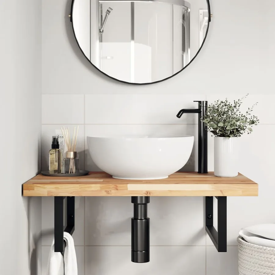 Dessus de meuble de salle de bain non traité bois d'acacia - 2