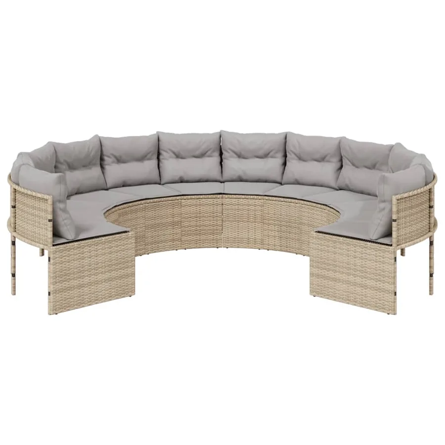 Canapé de jardin avec coussins rond beige résine tressée - 3