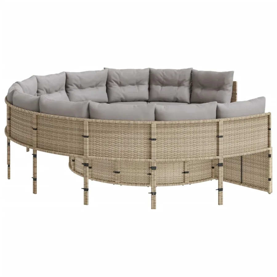 Canapé de jardin avec coussins rond beige résine tressée - 4