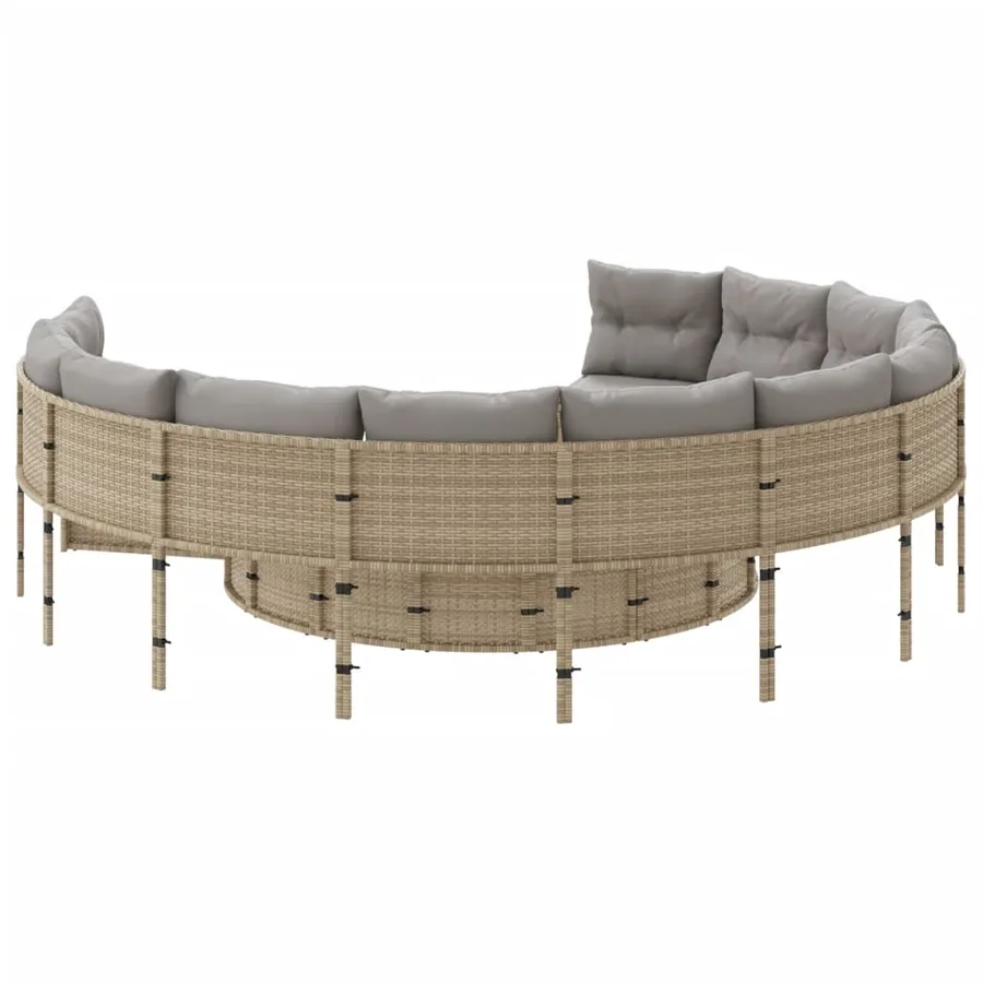 Canapé de jardin avec coussins rond beige résine tressée - 5