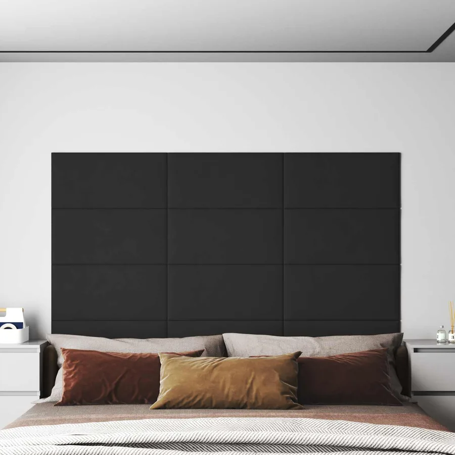 Tête de lit murale 12 pcs Noir Velours