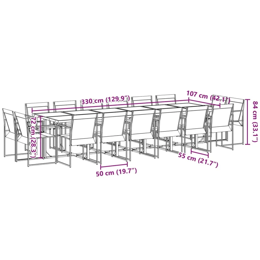 Ensemble à manger de jardin 17 pcs noir textilène - 8