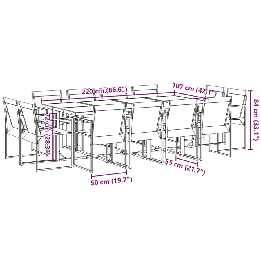 Ensemble à manger de jardin 13 pcs noir textilène - 8