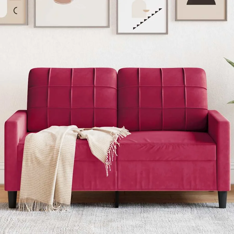 Canapé à 2 places Rouge bordeaux 120 cm Velours