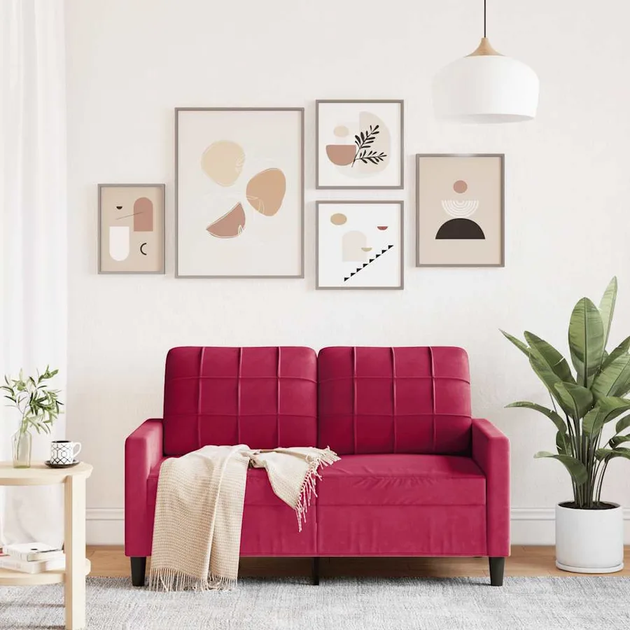 Canapé à 2 places Rouge bordeaux 120 cm Velours - 3