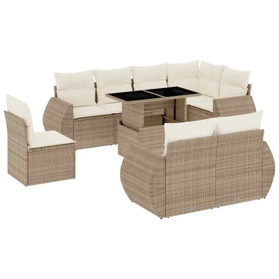Salon de jardin avec coussins 9 pcs beige résine tressée - 2