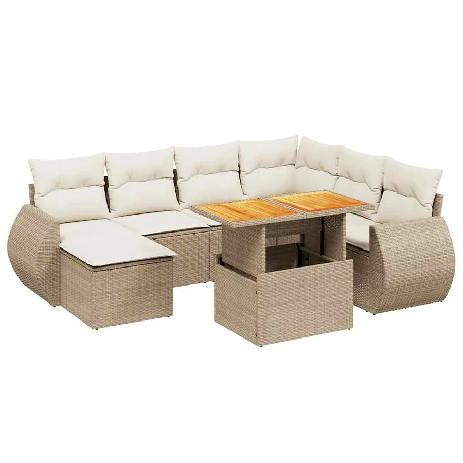 Salon de jardin avec coussins 8 pcs beige résine tressée - 2