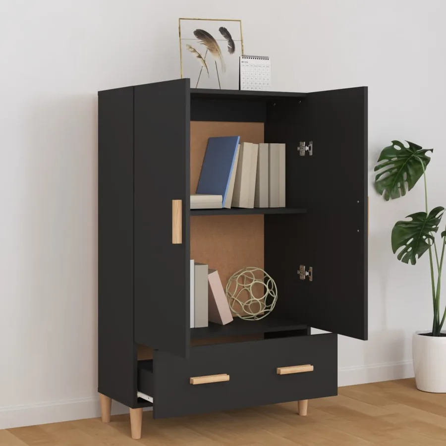 Buffet haut noir 70x31x115 cm bois d'ingénierie - 6