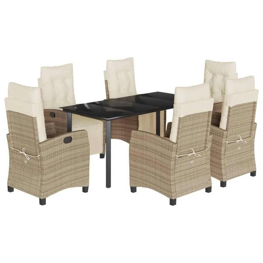 Ensemble à manger de jardin et coussins 7 pcs beige poly rotin - 2