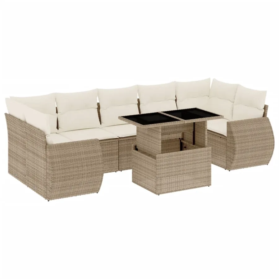 Salon de jardin avec coussins 8 pcs beige résine tressée - 2