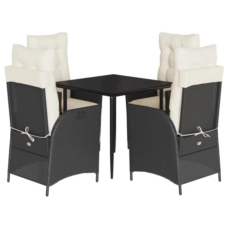 Ensemble à manger de jardin coussins 5pcs Noir Résine tressée - 2