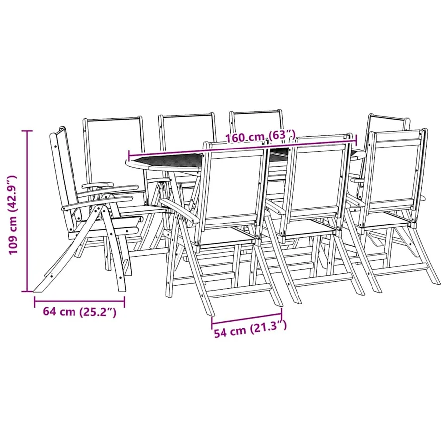 Ensemble à manger de jardin 9pcs bois d'acacia solide textilène - 12