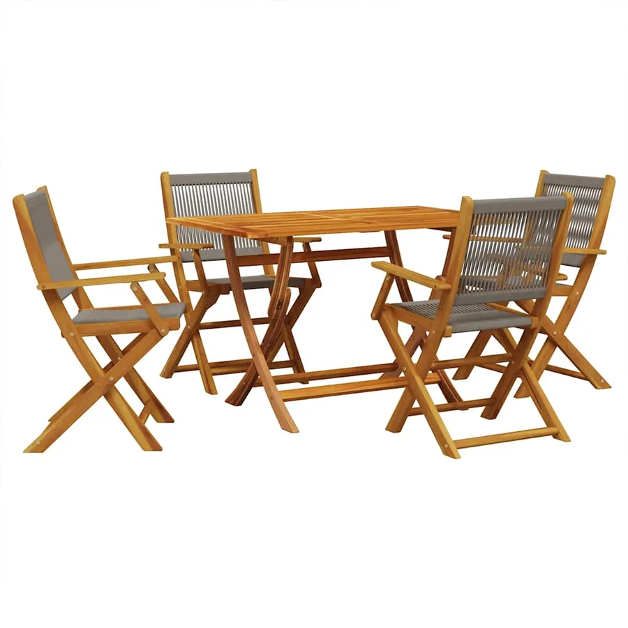 Ensemble à manger de jardin 5pcs gris polypropylène bois massif - 2