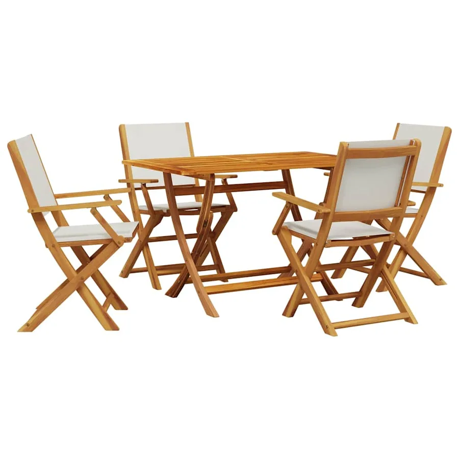 Ensemble à manger de jardin 5 pcs blanc crème tissu bois massif - 2