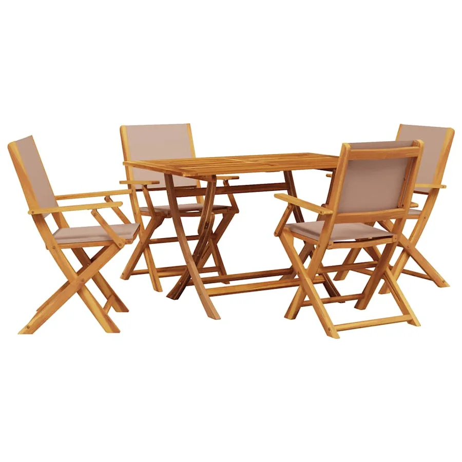 Ensemble à manger de jardin 5 pcs taupe tissu et bois massif - 2