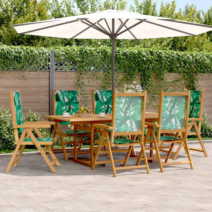 Ensemble à manger de jardin 7 pcs motif de feuilles tissu bois