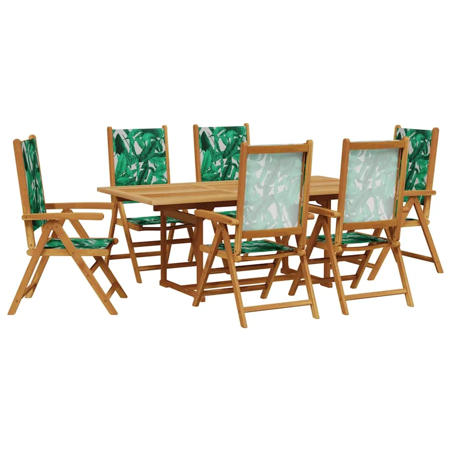 Ensemble à manger de jardin 7 pcs motif de feuilles tissu bois - 2